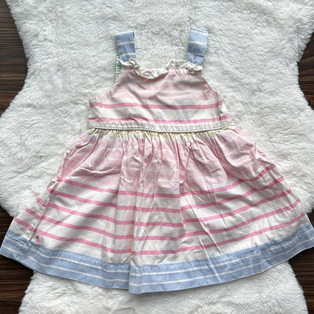 Ralph Lauren Baby Girl Pastel Striped 100% Cotton Summer Dress size 12 months